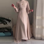 Robe Longue Manches Longues Cintrée Boutons Frontaux Polyester-Spandex Femme Élégante Modeste Formelle Mariage Quotidien – Yasmine
