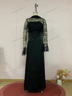 Robe Longue Dentelle Col Rond Jupe Longue Fluide Polyester Femme Élégante Soirée Mariage Formelle Cocktail Gala Automne – Dentelle Douce