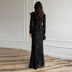 Ensemble Deux Pièces Femme Veste Jupe Longue Sirène Dentelle Polyester Cérémonie Mariage Soirée Gala – Lumière