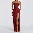 Robe Longue Femme Bustier Sans Bretelles Plissée Fente Latérale Polyester Mariage Soirée Gala Formelle Cocktail – Séraphine
