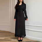 Robe Longue Femme Col V Manches Longues Dentelle Bouton Unique Polyester Cérémonie Mariage FormelleTravail – Éléonore