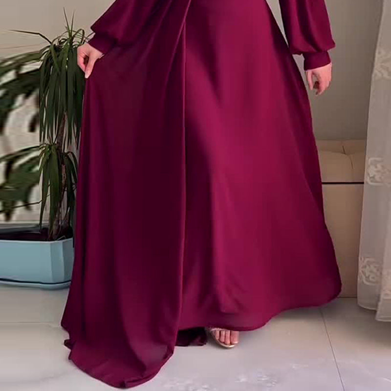 Robe Longue Manches Longues Cintrée Boutons Frontaux Polyester-Spandex Femme Élégante Modeste Formelle Mariage Quotidien – Yasmine