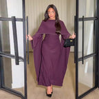 Damen Zweiteiliges Set Langarm Rundhals Kleid Lange Fließende Rock Elegant Lässig Büro Herbst Winter – Pflaumenlila