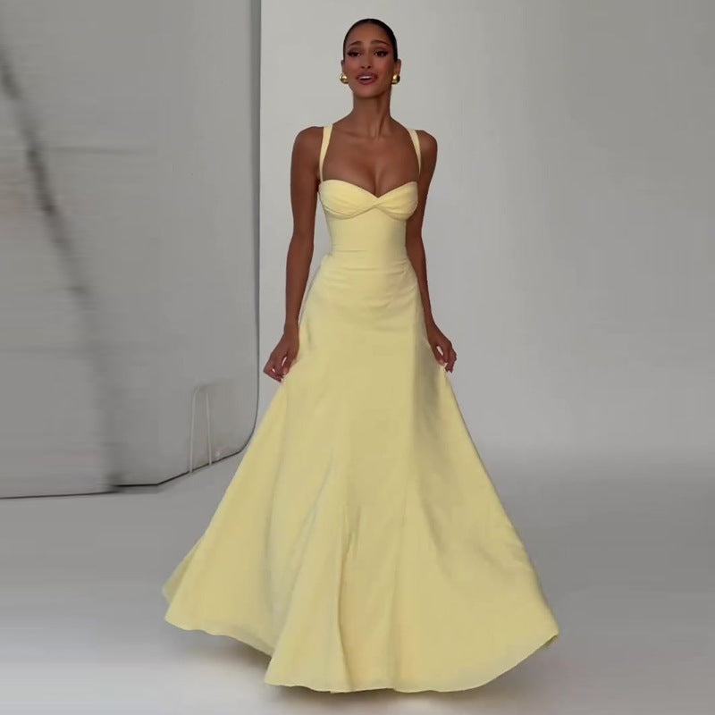 Robe Longue Bretelles Cintrée Taille Mélange Polyester-Spandex Femme Élégante Mariage Formelle Bal Cérémonie Été – Mirabelle