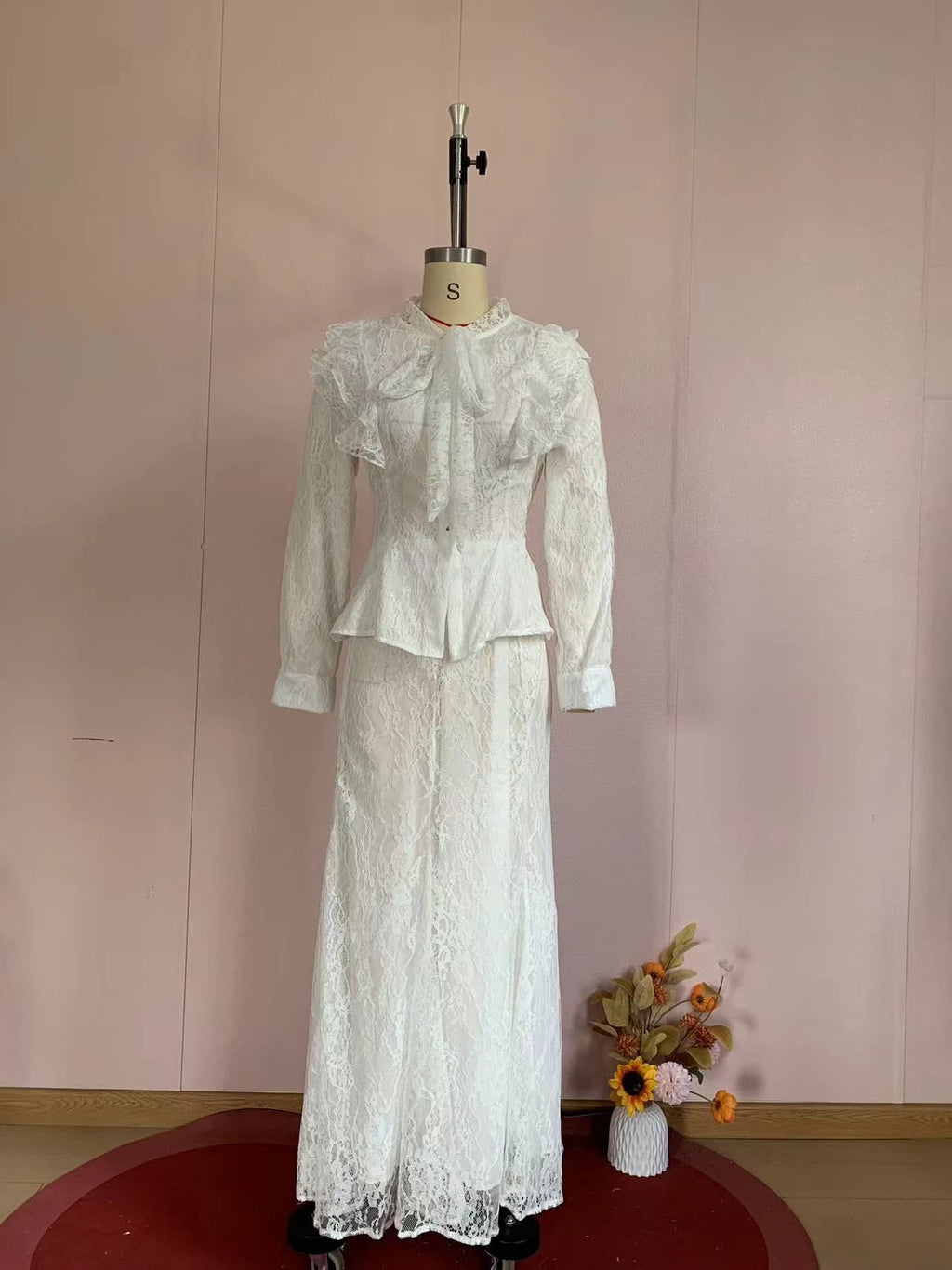 Ensemble Deux Pièces Femme Veste Jupe Longue Sirène Dentelle Polyester Cérémonie Mariage Soirée Gala – Lumière