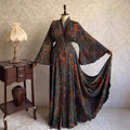 Abito lungo maniche kimono larghe collo a V cinturato stampa barocca orientale poliestere donna elegante bohemien formale matrimonio autunno – Orientale