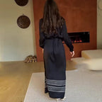 Robe Midi Femme Col Polo Manches Longues Cintrée Fente Latérale Imprimée Polyester Summer Mariage Casual Chic – Zéphyrine