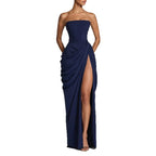Robe Longue Femme Bustier Sans Bretelles Plissée Fente Latérale Polyester Mariage Soirée Gala Formelle Cocktail – Séraphine