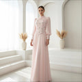 Lange jurk met diamantmotief, lange mouwen, ronde hals, A-lijn, polyester, elegante en bescheiden damesjurk voor formele bruiloft, gala, winter – Diamantine