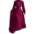 Robe Longue Manches Longues Cintrée Boutons Frontaux Polyester-Spandex Femme Élégante Modeste Formelle Mariage Quotidien – Yasmine