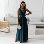 Robe Longue de Mariage pour Femme Élégante avec Corsage Enveloppant Silhouette Fluide Gown de Cérémonie Formelle