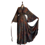 Abito lungo maniche kimono larghe collo a V cinturato stampa barocca orientale poliestere donna elegante bohemien formale matrimonio autunno – Orientale