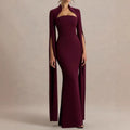 Abito lungo aderente maniche con spacco zip laterale poliestere-spandex colore unico donna elegante sera matrimonio gala formale cocktail – Spacco