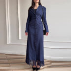 Robe Longue Femme Col V Manches Longues Dentelle Bouton Unique Polyester Cérémonie Mariage FormelleTravail – Éléonore