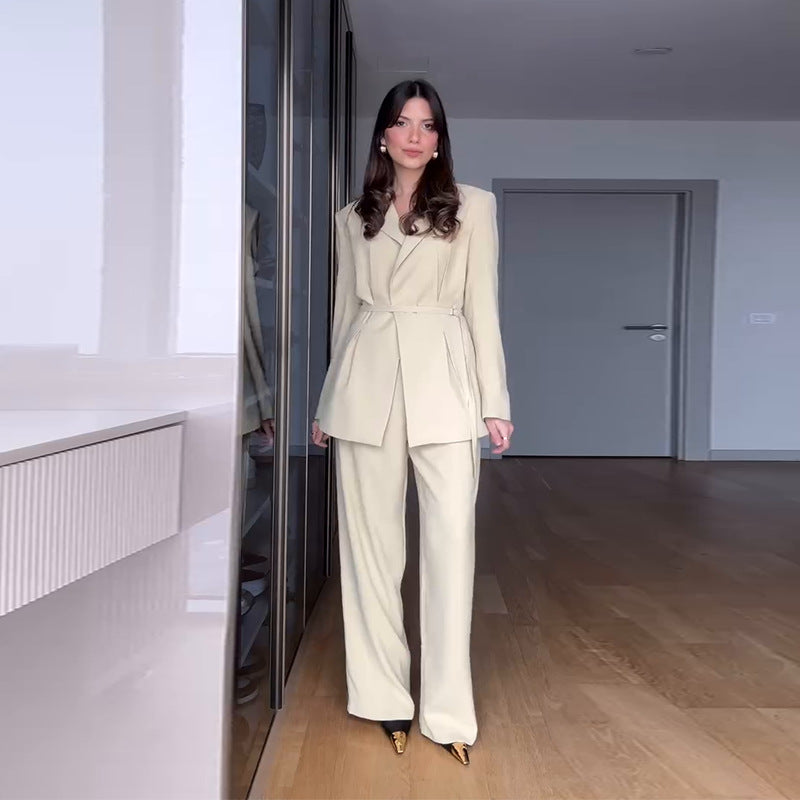 Ensemble Deux Pièces Femme Blazer Imprimé Manches Régulières Pantalon Droit Polyester Casual Jumpsuit Chic Bureau Trajet Printemps Hiver – Vivace