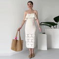 Robe Midi Femme Bretelles Fines Détails Ajourés Polyester Cérémonie Mariage Soirée Formelle Chic – Céleste