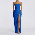 Robe Longue Femme Bustier Sans Bretelles Plissée Fente Latérale Polyester Mariage Soirée Gala Formelle Cocktail – Séraphine