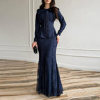 Ensemble Deux Pièces Femme Veste Jupe Longue Sirène Dentelle Polyester Cérémonie Mariage Soirée Gala – Lumière