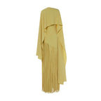 Robe Longue Plissée Frangée Couleur Unie Polyester Femme Élégante Soirée Mariage Cocktail Formelle Gala Automne – Dorée Plissée
