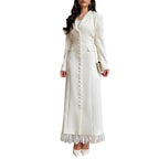 Robe Longue Femme Col V Manches Longues Dentelle Bouton Unique Polyester Cérémonie Mariage FormelleTravail – Éléonore