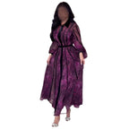 Robe Longue Femme Col Polo Manches Longues Ceinturée Imprimée Cérémonie Casual Chic – Violette