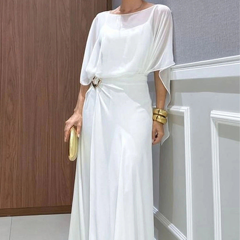 Completo Due Pezzi Donna Blusa Maniche Kimono Pantalone Largo Poliestere Colore Unito Elegante Casual Chic Matrimonio Estate – Palazzo