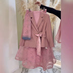 Ensemble Deux Pièces Femme Veste Manches Longues Jupe Midi Plissée Imprimé Floral Polyester Cérémonie Mariage Soirée – Florentine