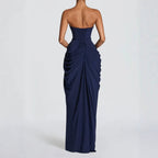 Robe Longue Femme Bustier Sans Bretelles Plissée Fente Latérale Polyester Mariage Soirée Gala Formelle Cocktail – Séraphine