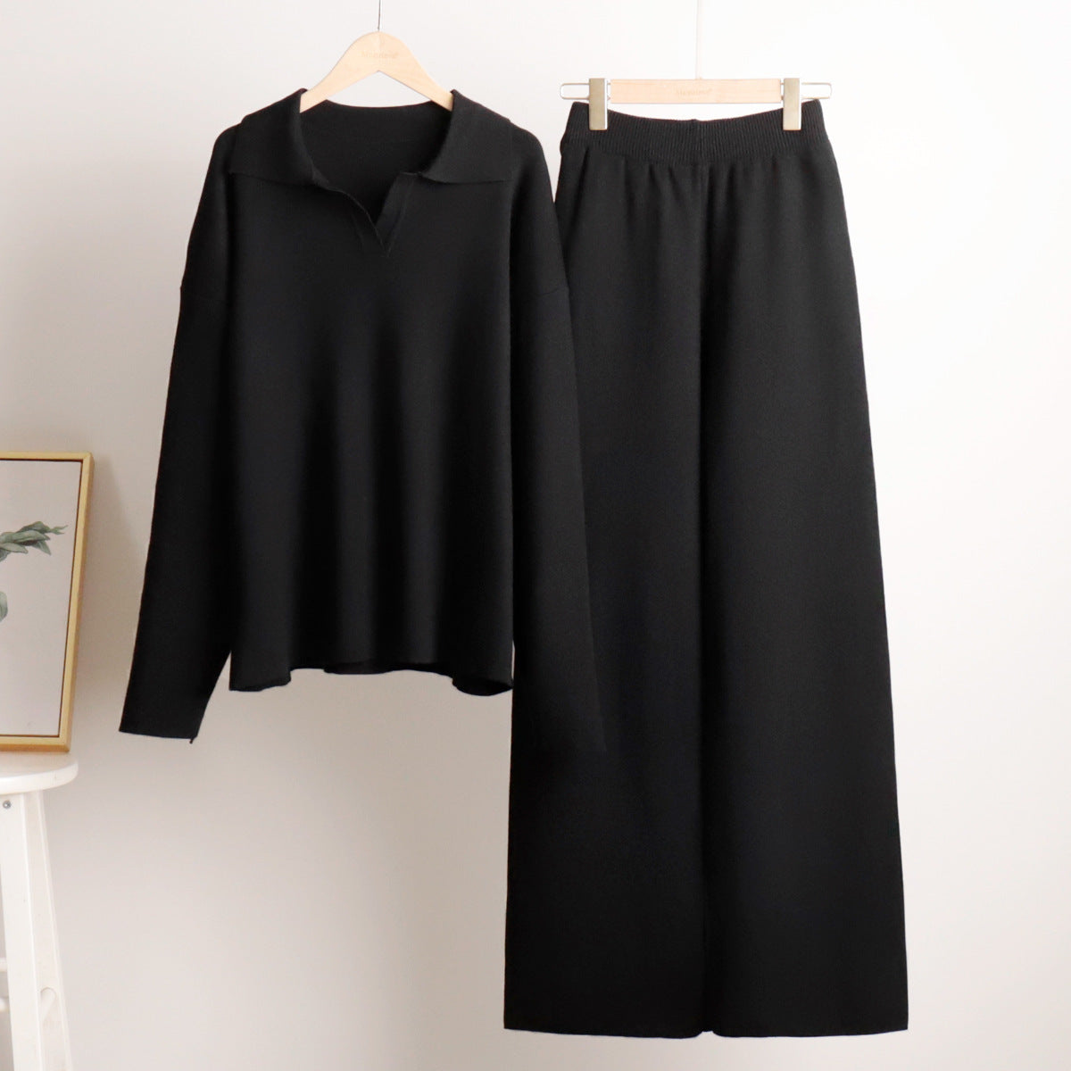 Completo Due Pezzi Donna Maglione Polo Elegante Pantalone Largo Morbido Traspirante Casual Chic Relax Lavoro Quotidiano Weekend – Polinae