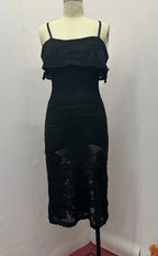 Robe Midi Femme Bretelles Fines Détails Ajourés Polyester Cérémonie Mariage Soirée Formelle Chic – Céleste