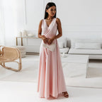 Robe Longue de Mariage pour Femme Élégante avec Corsage Enveloppant Silhouette Fluide Gown de Cérémonie Formelle