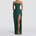 Robe Longue Femme Bustier Sans Bretelles Plissée Fente Latérale Polyester Mariage Soirée Gala Formelle Cocktail – Séraphine