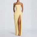 Robe Longue Femme Bustier Sans Bretelles Plissée Fente Latérale Polyester Mariage Soirée Gala Formelle Cocktail – Séraphine