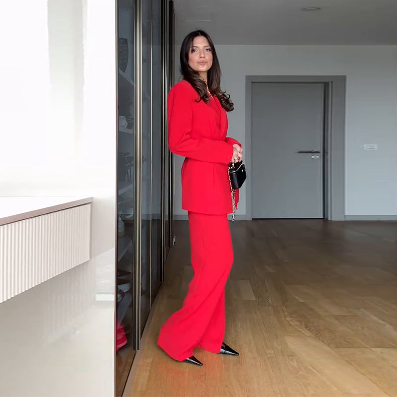 Ensemble Deux Pièces Femme Blazer Imprimé Manches Régulières Pantalon Droit Polyester Casual Jumpsuit Chic Bureau Trajet Printemps Hiver – Vivace