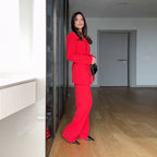 Ensemble Deux Pièces Femme Blazer Imprimé Manches Régulières Pantalon Droit Polyester Casual Jumpsuit Chic Bureau Trajet Printemps Hiver – Vivace