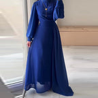 Robe Longue Manches Longues Cintrée Boutons Frontaux Polyester-Spandex Femme Élégante Modeste Formelle Mariage Quotidien – Yasmine