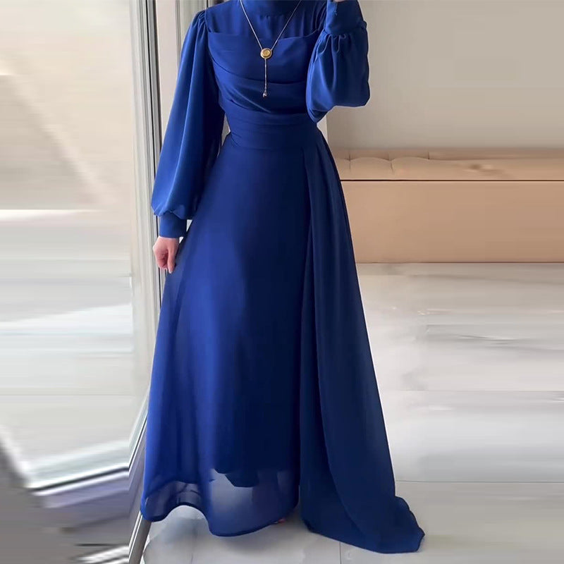 Robe Longue Manches Longues Cintrée Boutons Frontaux Polyester-Spandex Femme Élégante Modeste Formelle Mariage Quotidien – Yasmine