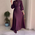 Robe Longue Manches Longues Cintrée Boutons Frontaux Polyester-Spandex Femme Élégante Modeste Formelle Mariage Quotidien – Yasmine