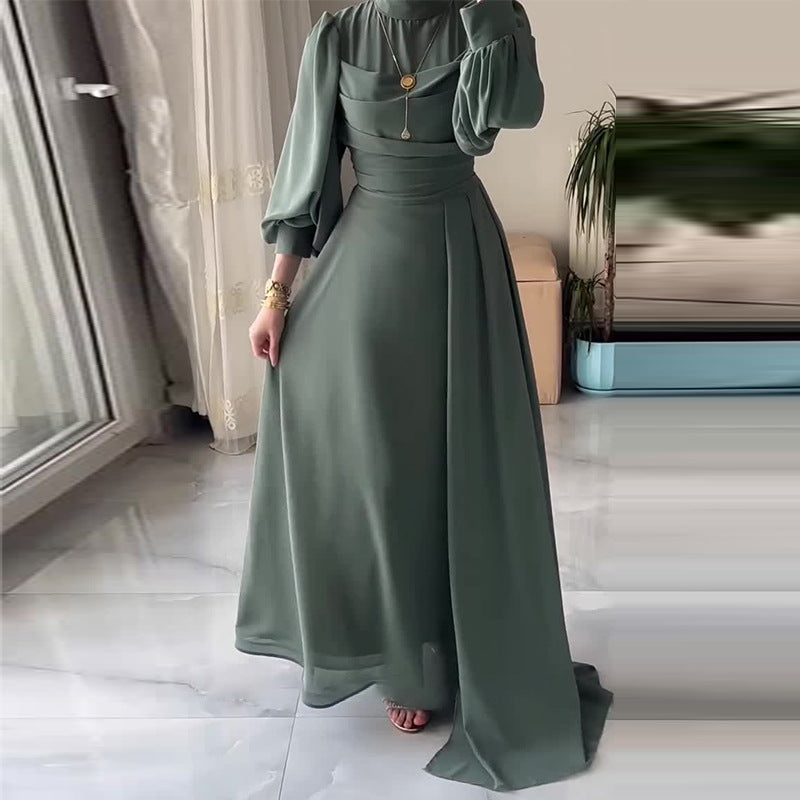 Robe Longue Manches Longues Cintrée Boutons Frontaux Polyester-Spandex Femme Élégante Modeste Formelle Mariage Quotidien – Yasmine