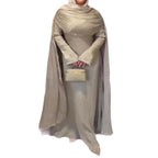 Abito Lungo Plissettato Maniche Lunghe Scollo Rotondo Vita Medio-Alta Poliestere Donna Aderente Elegante Matrimonio Formale Spostamenti Estate – Sauge Douce