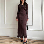 Robe Longue Femme Col V Manches Longues Dentelle Bouton Unique Polyester Cérémonie Mariage FormelleTravail – Éléonore