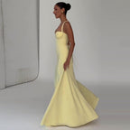 Robe Longue Bretelles Cintrée Taille Mélange Polyester-Spandex Femme Élégante Mariage Formelle Bal Cérémonie Été – Mirabelle