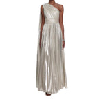 Abito lungo donna con una spalla scoperta metallizzato brillante in poliestere per gala formale, matrimonio, cocktail, red carpet – Argento