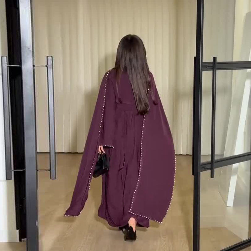 Damen Zweiteiliges Set Langarm Rundhals Kleid Lange Fließende Rock Elegant Lässig Büro Herbst Winter – Pflaumenlila