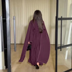 Damen Zweiteiliges Set Langarm Rundhals Kleid Lange Fließende Rock Elegant Lässig Büro Herbst Winter – Pflaumenlila