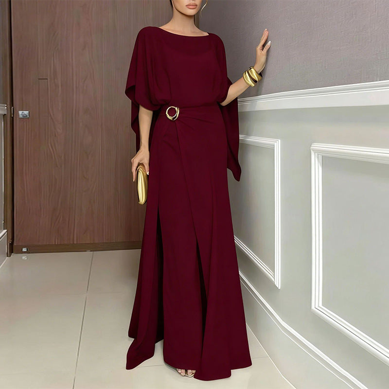 Completo Due Pezzi Donna Blusa Maniche Kimono Pantalone Largo Poliestere Colore Unito Elegante Casual Chic Matrimonio Estate – Palazzo