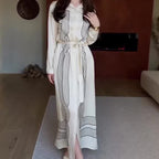 Robe Midi Femme Col Polo Manches Longues Cintrée Fente Latérale Imprimée Polyester Summer Mariage Casual Chic – Zéphyrine