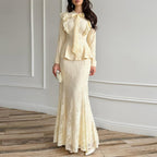 Ensemble Deux Pièces Femme Veste Jupe Longue Sirène Dentelle Polyester Cérémonie Mariage Soirée Gala – Lumière