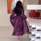 Robe Longue Femme Col Polo Manches Longues Ceinturée Imprimée Cérémonie Casual Chic – Violette