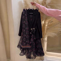 Ensemble Deux Pièces Femme Veste Manches Longues Jupe Midi Plissée Imprimé Floral Polyester Cérémonie Mariage Soirée – Florentine